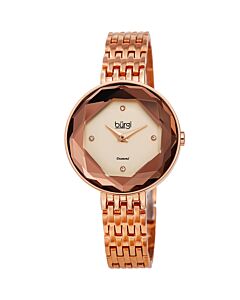 Women's Faceted Crystal Bezel Stainless Steel Rose Dial Watch