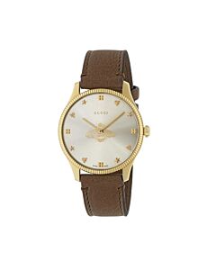 Women's G-Timeless Leather Silver-tone Dial Watch