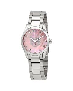 Women's G-Timeless Stainless Steel Pink Mother of Pearl (Feline Head) Dial Watch