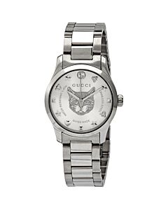 Women's G-Timeless Stainless Steel Silver (Feline Head) Dial Watch