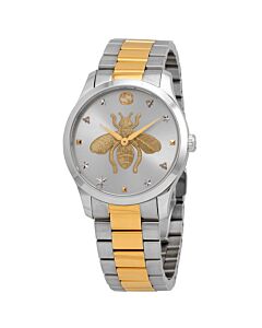 Women's G-Timeless Stainless Steel Silver Sunray (Bee Motif) Dial Watch