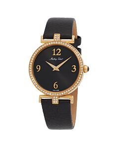 Women's Gaia Genuine Leather Black Dial Watch