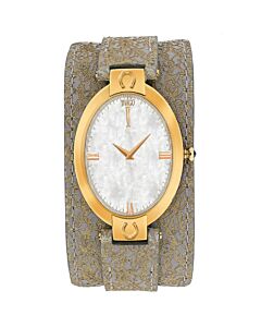Women's Good Luck Leather Cuff White Mother of Pearl Dial Watch