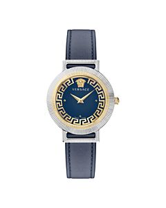 Women's Greca Chic Leather Blue Dial Watch