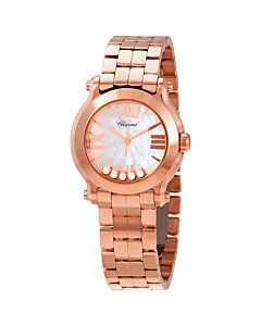 Women's Happy Sport 18kt Rose Gold Polished Mother Of Pearl with 5 Floating Diamonds Dial