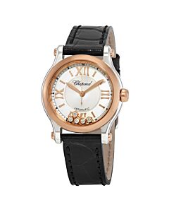Women's Happy Sport (Alligator) Leather Silver (with Five Floating Diamonds) Dial Watch