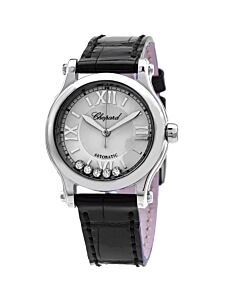 Women's Happy Sport (Glossy Alligator) Leather Silver (with five floating diamonds) Dial Watch