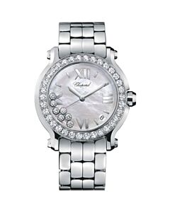 Women's Happy Sport II Stainless Steel White Mother-of-pearl with 7 floating diamonds Dial Watch