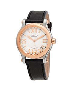 Women's Happy Sport Leather Silver with seven floating diamonds Dial