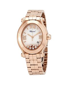 Women's Happy Sport Oval 18kt Rose Gold White dial with 7 floating diamonds Dial Watch