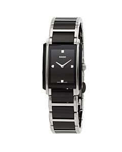 Women's Integral Stainless Steel with Black Ceramic Center Links Black Dial Watch