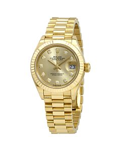 Women's Lady Datejust 18kt Yellow Gold Rolex President Champagne Dial Watch