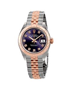 Women's Lady Datejust Stainless Steel and 18kt Everose Gold Rolex Jubile Aubergine Dial Watch