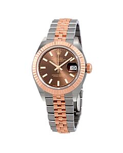 Women's Lady Datejust Stainless Steel and 18kt Everose Gold Rolex Jubile Chocolate Dial