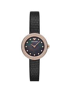 Women's Leather Black Mother of Pearl Dial Watch