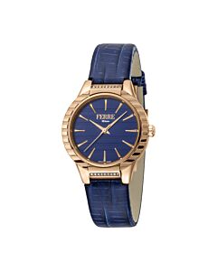 Women's Leather Blue Dial Watch
