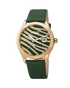 Women's Leather Green and Gold Zebra Pattern (Crystal-set) Dial Watch