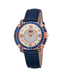 Women's Leather Mother of Pearl Crystal-set Dial