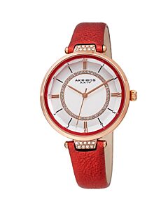 Women's Leather White (Crystal-set) Dial Watch