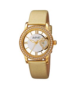 Women's Leather White (Crystal-set Heart) Dial Watch