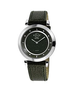 Women's Lombardy Genuine Leather Black Dial Watch