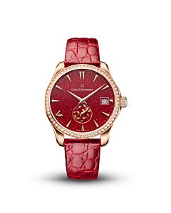 Women's Manero AutoDate Alligator Leather Red with gold dust Dial Watch