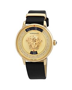 Women's Medusa Icon Diamond Leather Gold Dial Watch