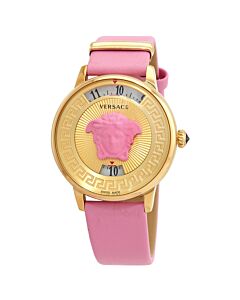 Women's Medusa Icon Leather White, Gold, Pink Dial Watch
