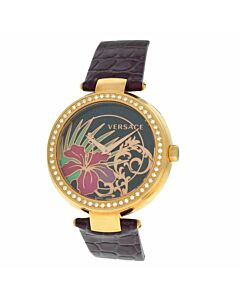 Women's Mystique Hibiscus Leather Black(Floral) Dial Watch