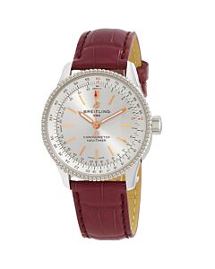 Women's Navitimer Leather Silver Dial Watch