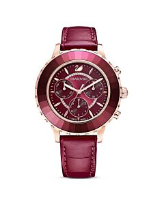 Women's Octea Lux Sport Chronograph Leather Red Dial Watch