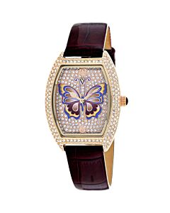 Women's Papillon Leather Gold-tone Dial Watch
