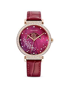 Women's Passage Moon Phase Leather Burgundy Mother of Pearl Dial Watch