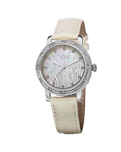 Women's Diamonds White Genuine Leather MOP Dial Stainless Steel