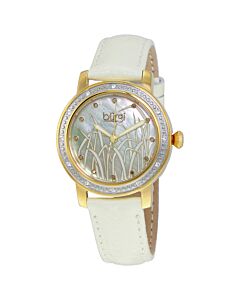 Women's Diamond White Gen Leather Mother of Pearl Dial Gold-Tone SS