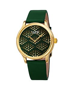 Women's Pebble Style Leather Green (Fan Pattern) (Swarovski Crystal-set) Dial Watch