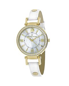 Women's Petite Leather Mother of Pearl Dial Watch