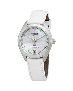 Women's PR 100 Leather White Mother of Pearl Dial Watch