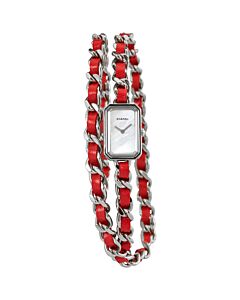 Women's Premiere Rock Stainless Steel with Interwoven Red Leather Insert Mother of Pearl Dial Watch