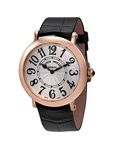 Women's Round Leather Silver-tone Dial Watch