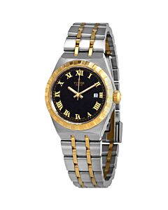 Women's Royal Stainless Steel with 18k Yellow Gold Links Black Dial Watch