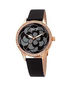 Women's Satin Over Leather Black Mother of Pearl Dial