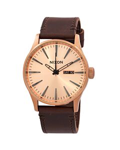 Women's Sentry Leather Rose Gold-tone Dial Watch