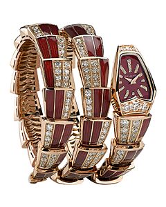 Women's Serpenti Jewellery Double-spiral 18K Pink Gold set with diamonds Red Lacquered Dial Watch