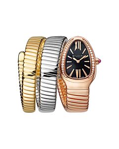 Women's Serpenti Tubogas 18kt White & Gold Double Spiral Bracelet Black Dial Watch