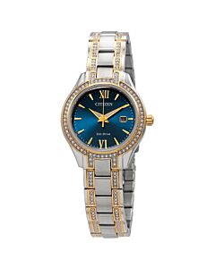 Womens-Silhouette-Crystal-Stainless-Steel-Blue-Dial-Watch