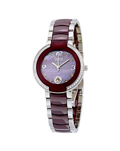 Women's Stainless Steel and Burgundy Ceramic Mother of Pearl Dial