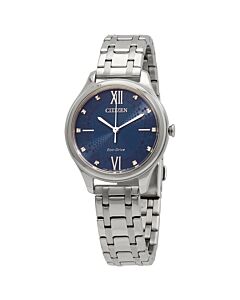 Womens-Stainless-Steel-Blue-Dial-Watch