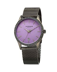 Women's Gunmetal Stainless Steel Purple Square-Textured Dial