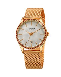 Women's Gold Tone Stainless Steel Mesh White Square-Textured Dial